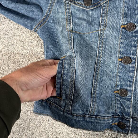 Old Navy Denim Jacket Girls XL 14 Blue Stretch Jean Trucker Button Front Pockets - Picture 5 of 12